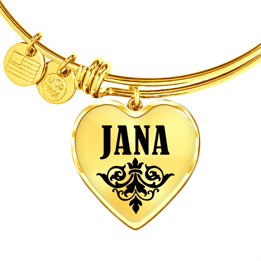 Jana  v01 - 18k Gold Finished Heart Pendant Bangle Bracelet