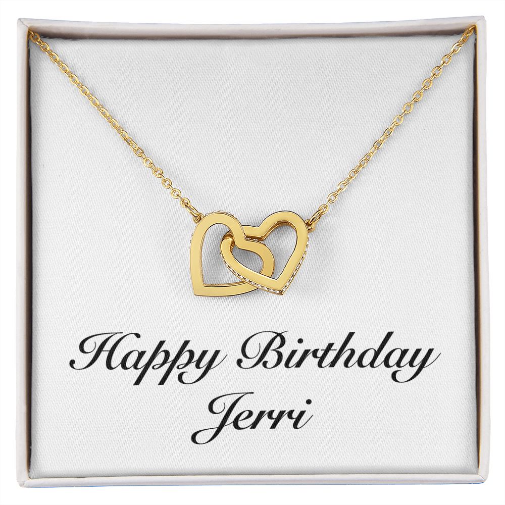Happy Birthday Jerri - 18K Yellow Gold Finish Interlocking Heart
