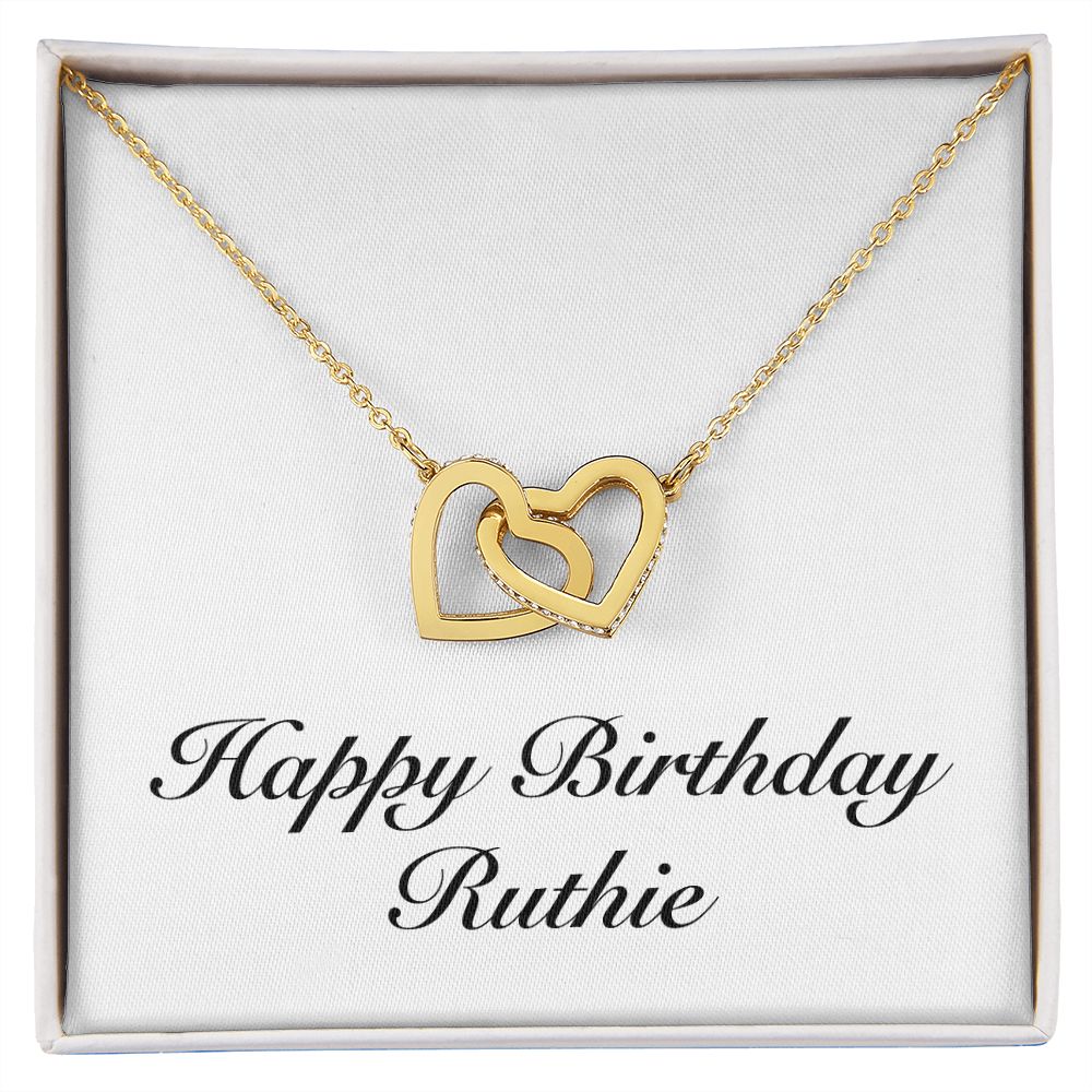 Happy Birthday Ruthie - 18K Yellow Gold Finish Interlocking Hear