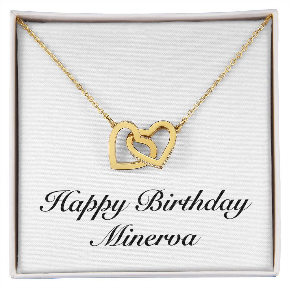 Happy Birthday Minerva - 18K Yellow Gold Finish Interlocking Hearts Necklace