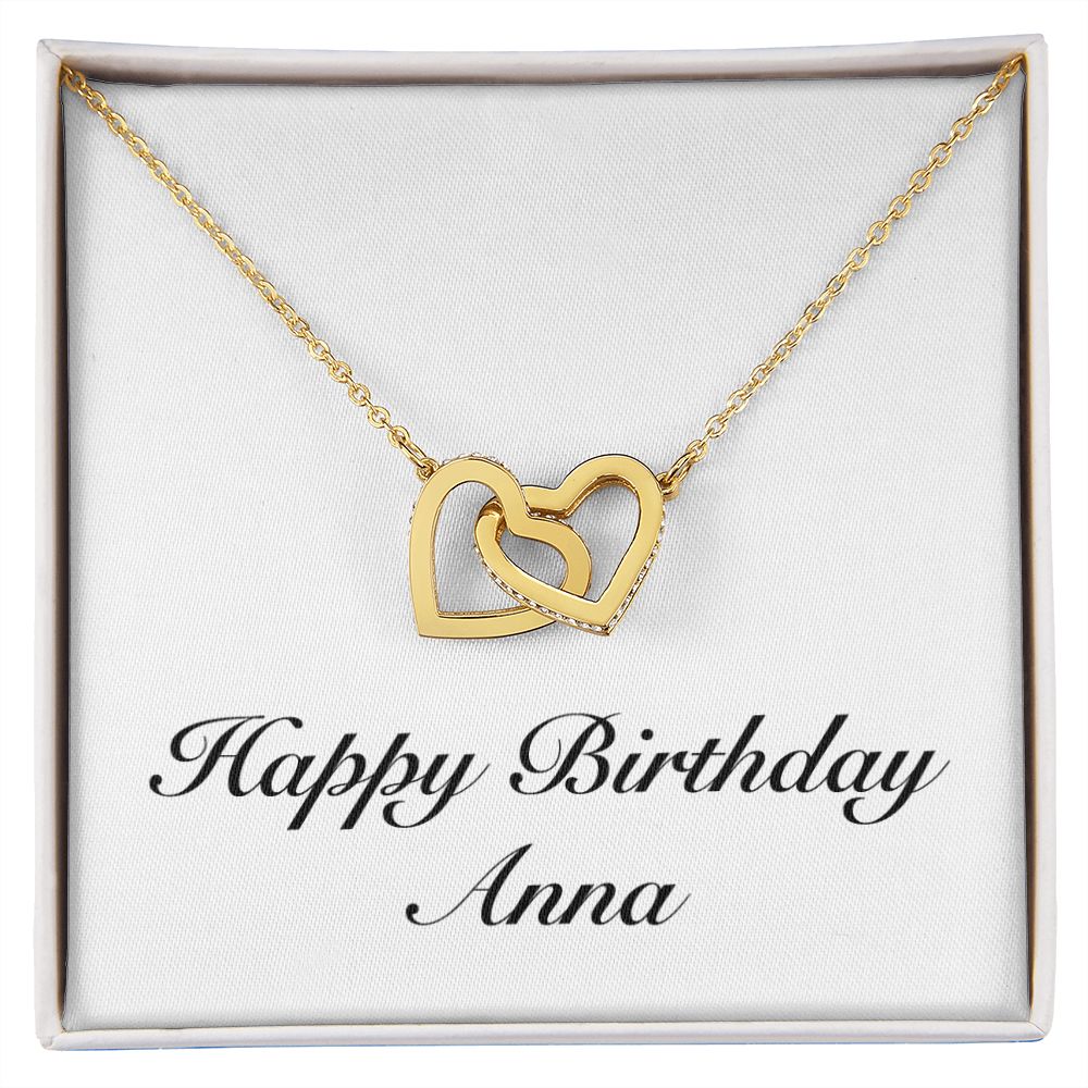 Happy Birthday Anna - 18K Yellow Gold Finish Interlocking Hearts Necklace