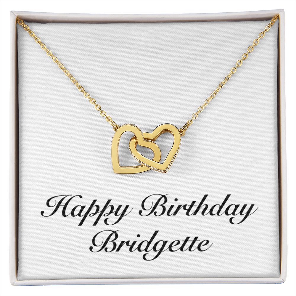 Happy Birthday Bridgette - 18K Yellow Gold Finish Interlocking Hearts Necklace