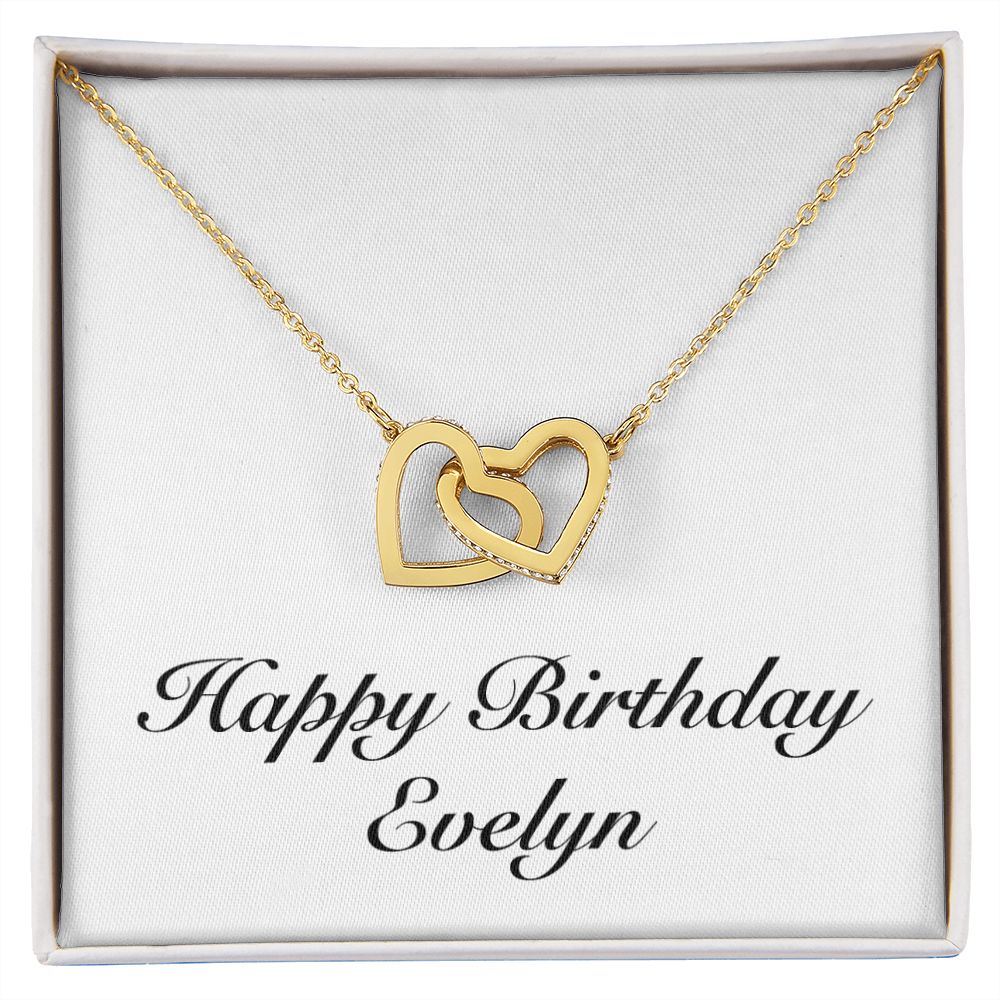 Happy Birthday Evelyn - 18K Yellow Gold Finish Interlocking Hear