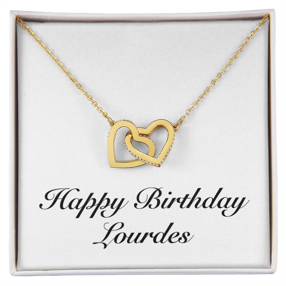 Happy Birthday Lourdes - 18K Yellow Gold Finish Interlocking Hea