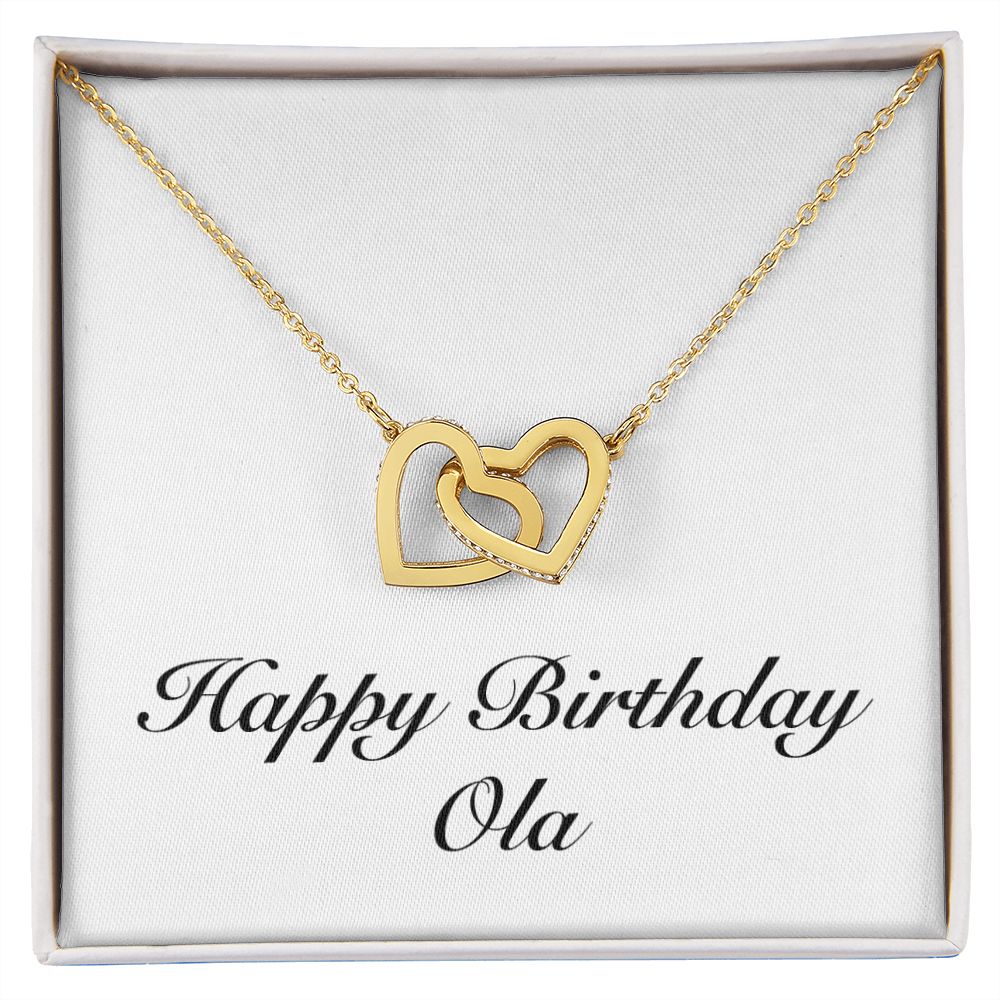 Happy Birthday Ola - 18K Yellow Gold Finish Interlocking Hearts 
