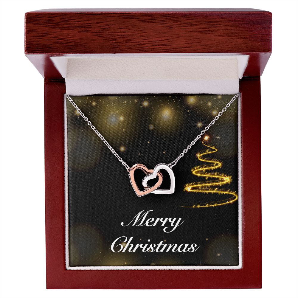 Merry Christmas v03 - Interlocking Hearts Necklace With Mahogany Style Luxury Box
