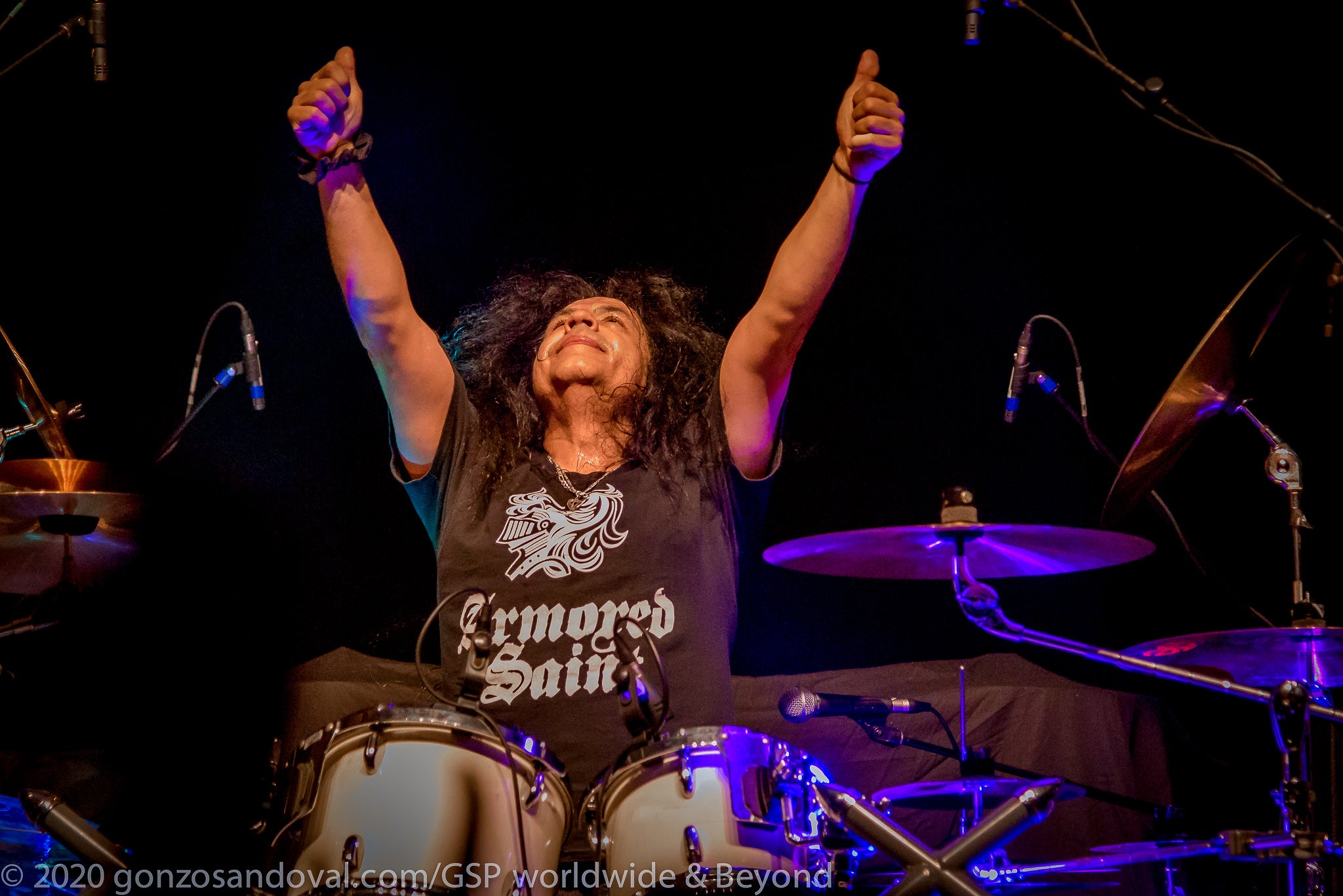 Armored Saint Gonzo Drums of Thunder Sandoval MegaCruise PreParty Avalon Theater Hollywood Cali by Russell Cherrington for © 2019 gonzossandovaldotcom