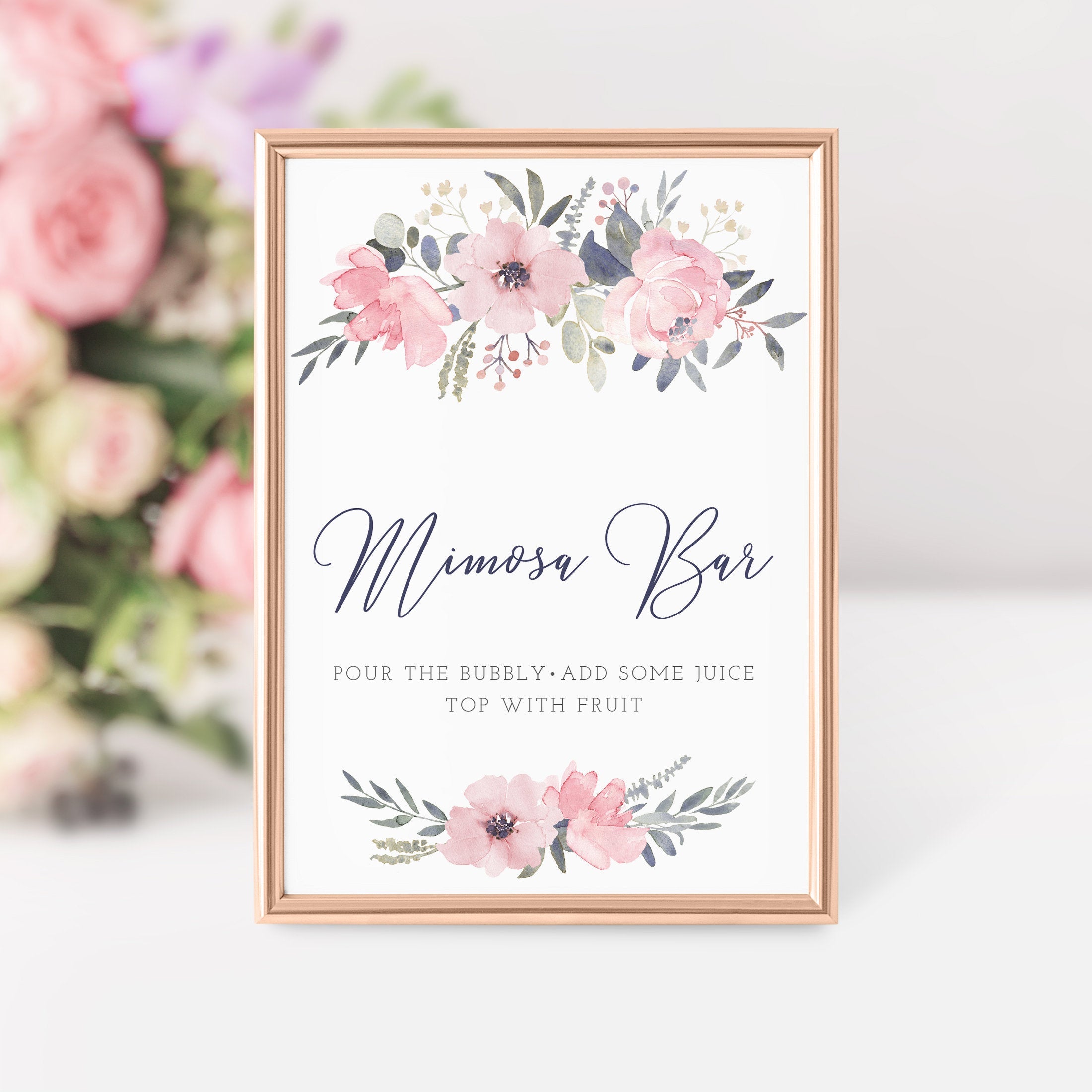 Blush Mimosa Bar Sign,Floral Gold Mimosa Bar Sign, (31gw)