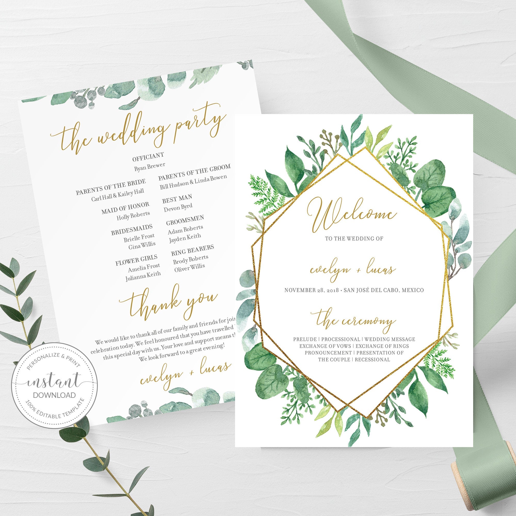 Printable Editable Wedding Program Template