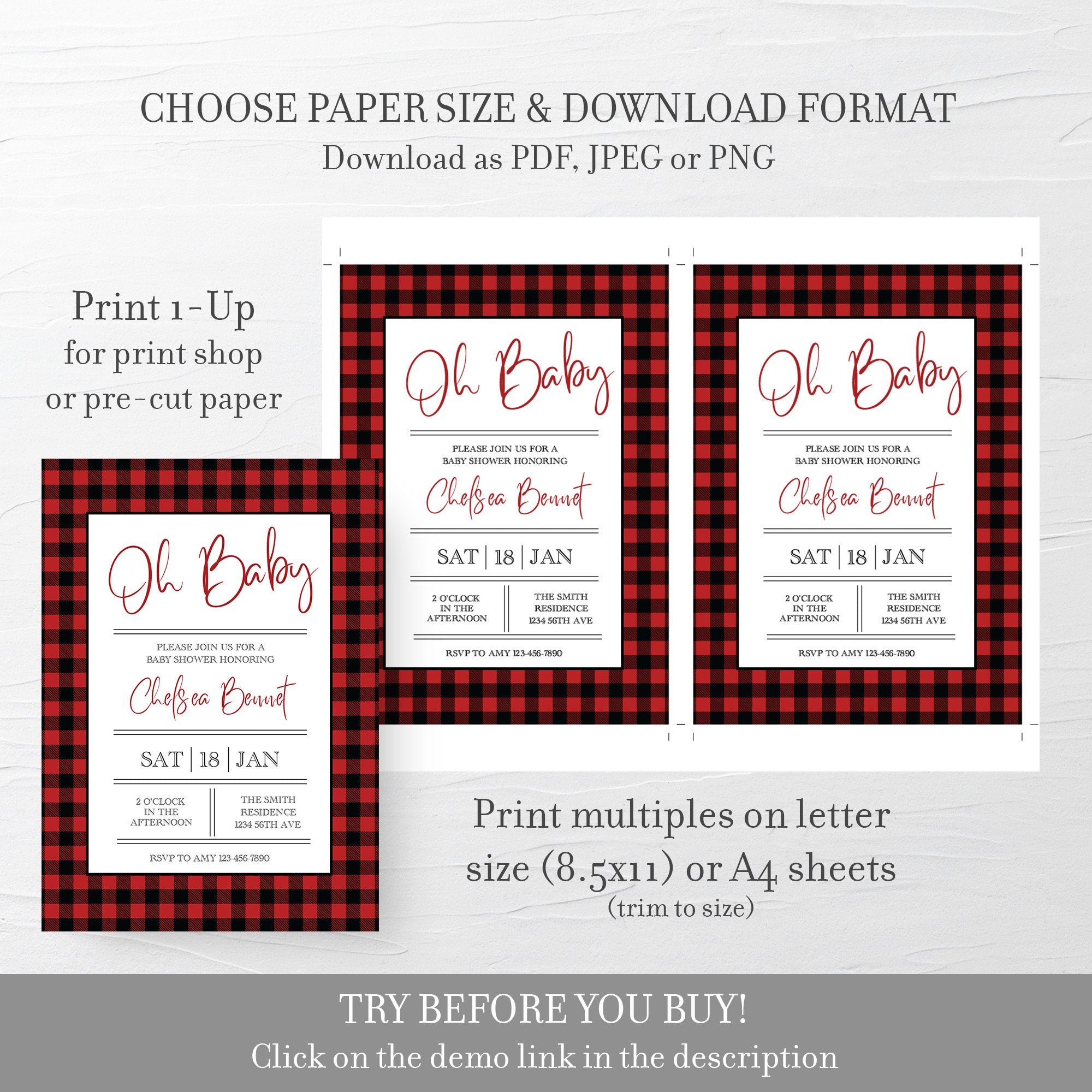 buffalo plaid baby shower invitations