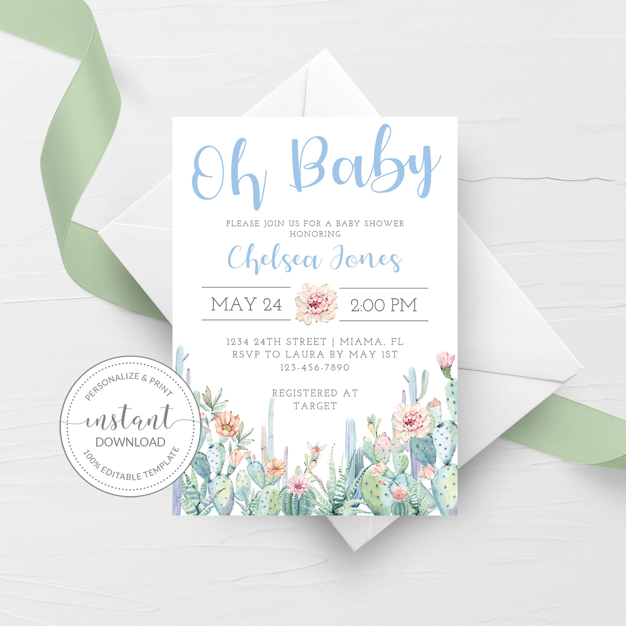 cactus baby boy shower invitations