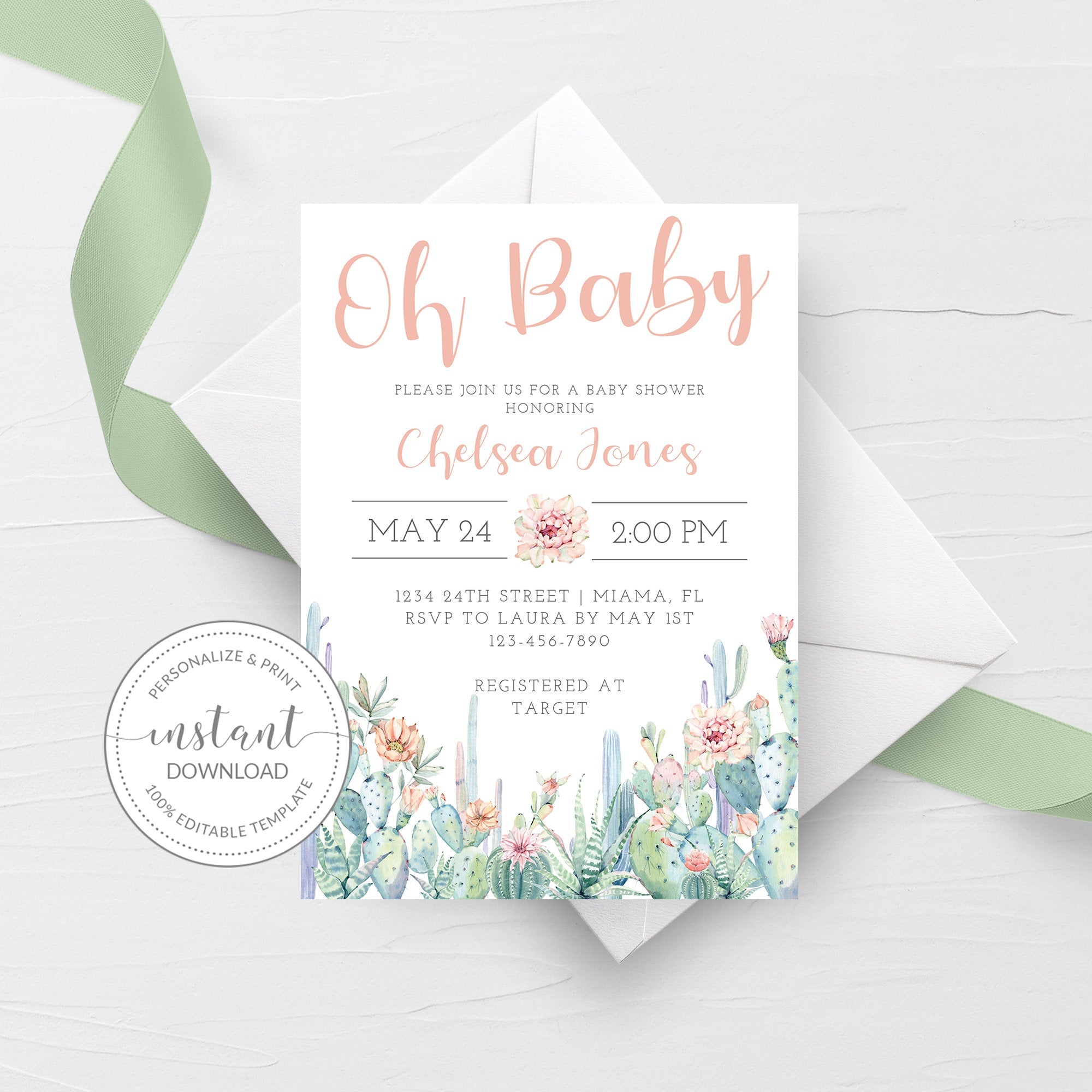 Cactus Baby Shower Invitation Template