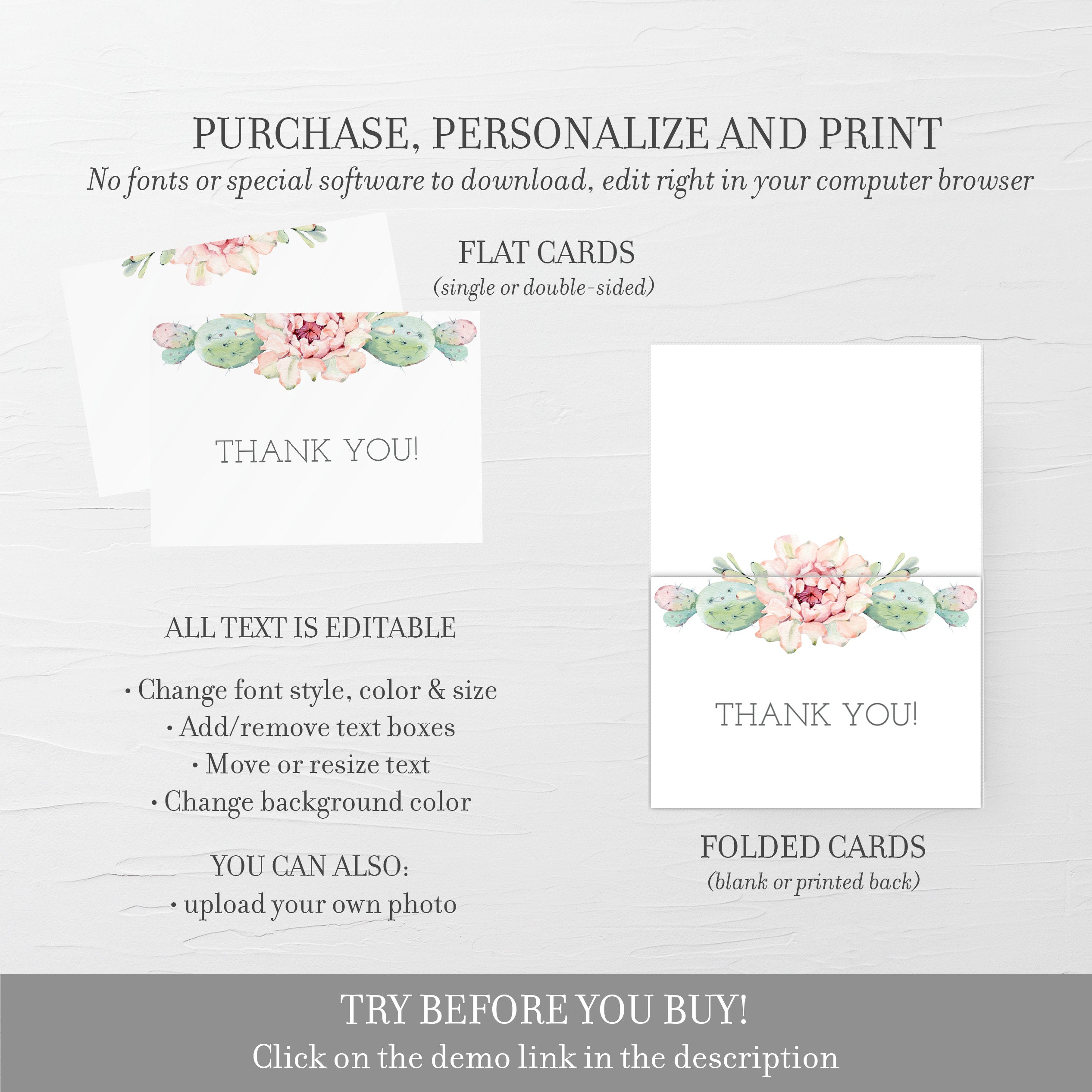 Pink Watercolour Thank You Card Small Business Thank You Card Template  Editable Thank You Card Digital Template A4 & Letter 