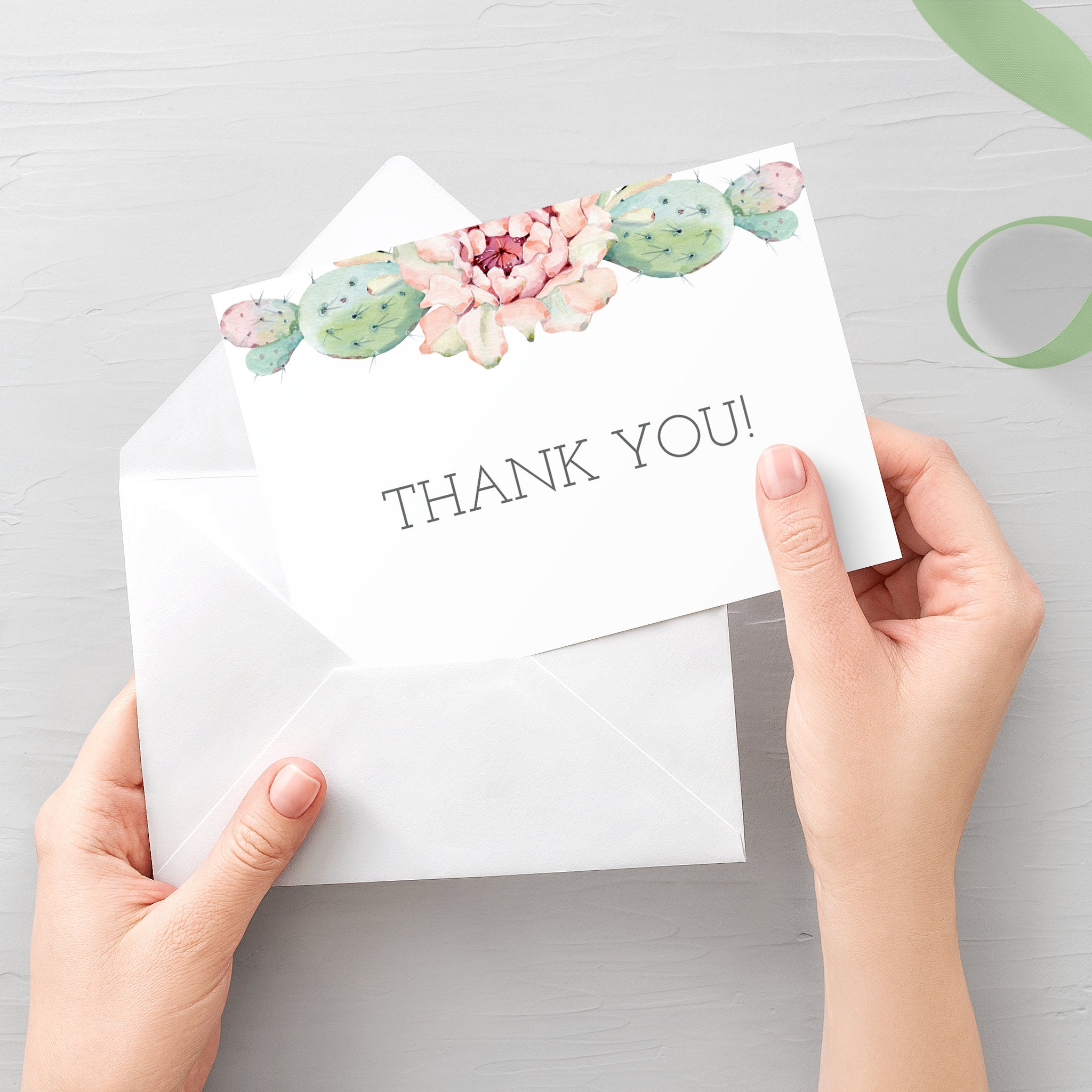 Cactus Thank You Card Template, Succulent Thank You Note, Folded and Flat  Cards 22X22.22, Editable INSTANT DOWNLOAD - CS22 With Regard To Thank You Note Cards Template