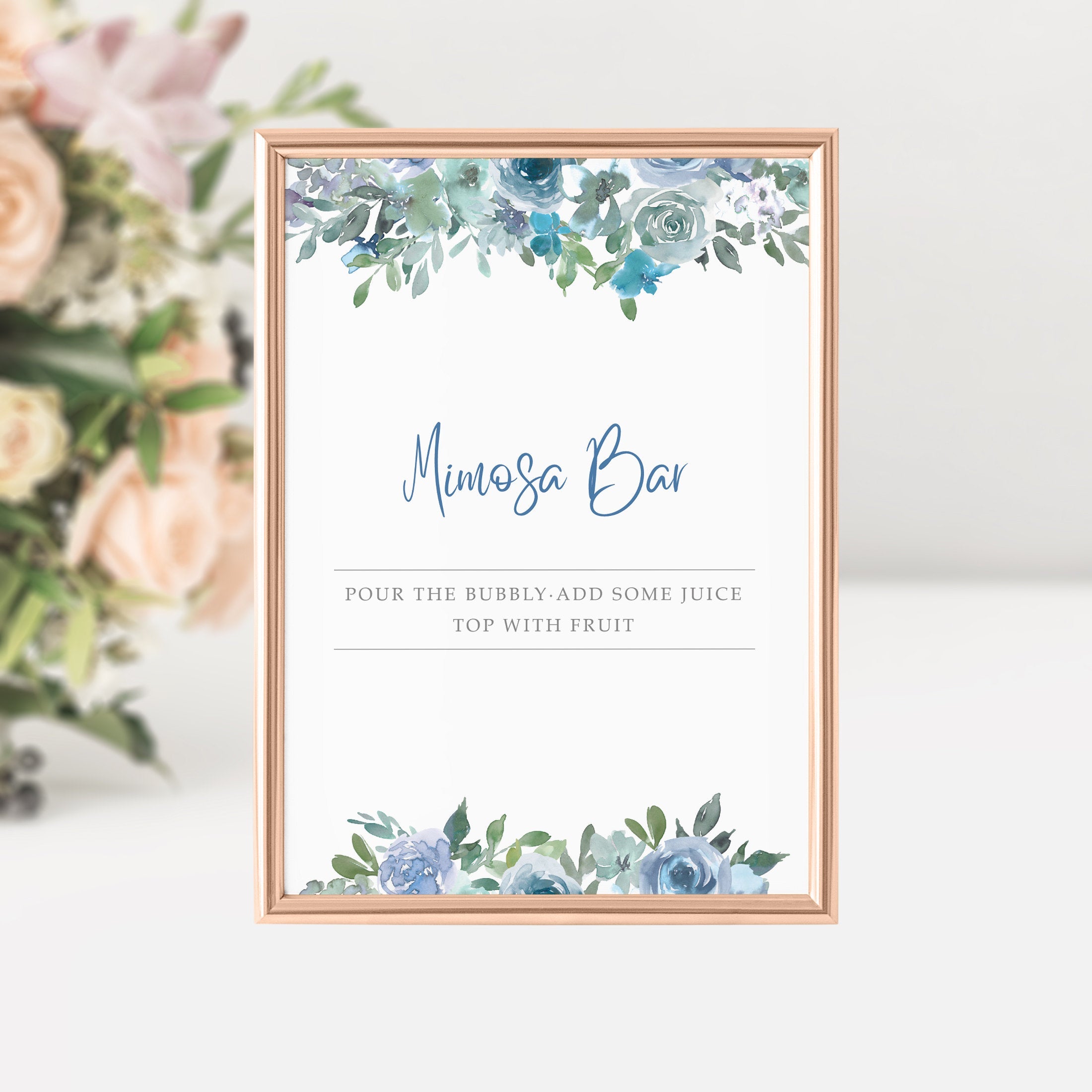 Boho Rose Mimosa Bar Sign Printable, Bubbly Bar, INSTANT DOWNLOAD