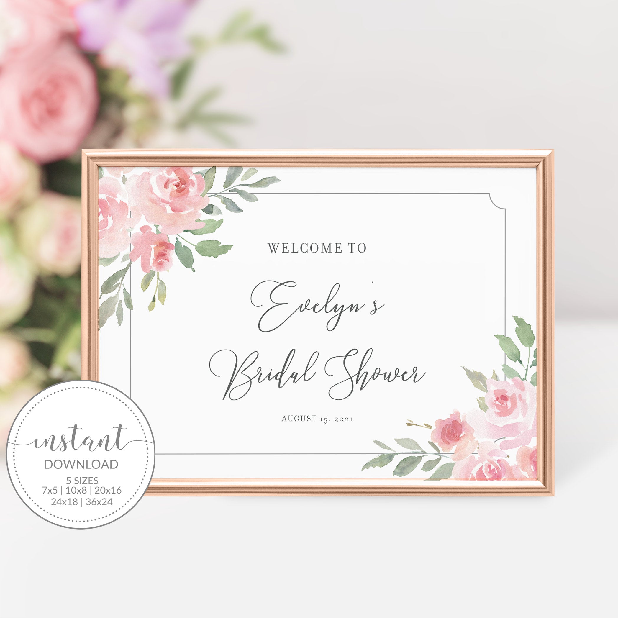 Blush Pink Floral Baby Shower Welcome Sign Template, Printable Large W -  PlumPolkaDot