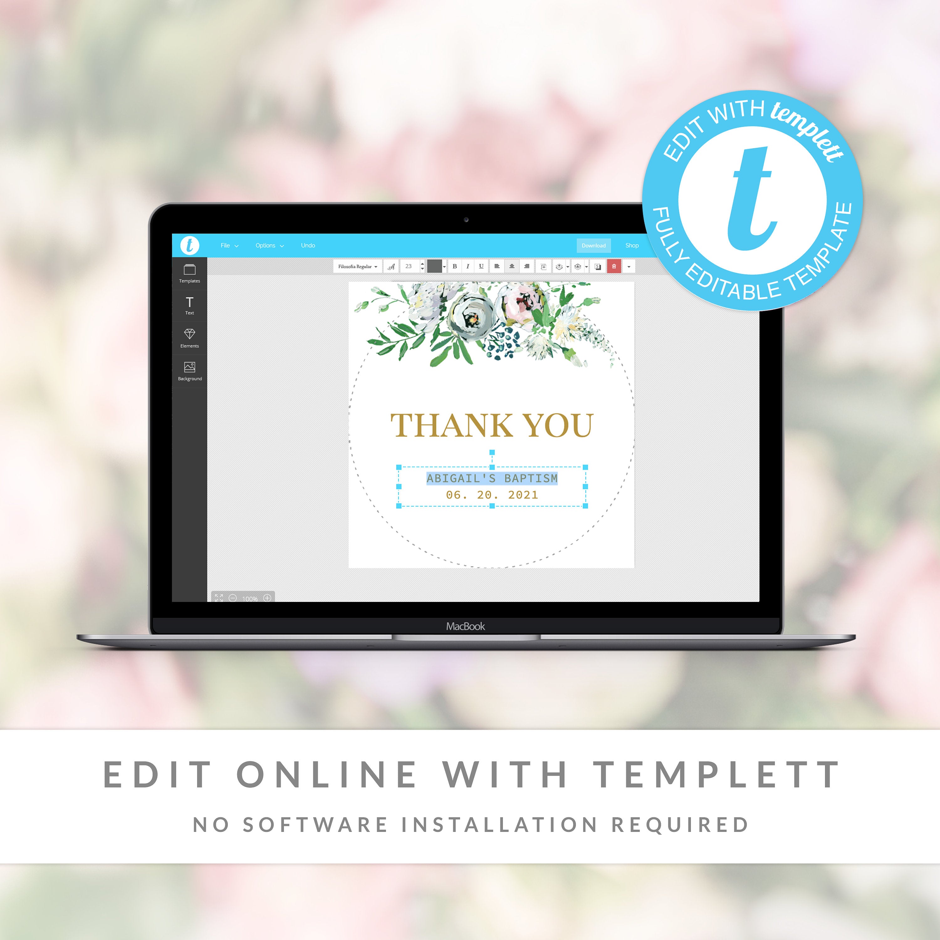 Floral Baptism Thank You Labels, Printable PDF - My Party Design