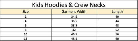 Hoodies & Crew Necks Size Guide