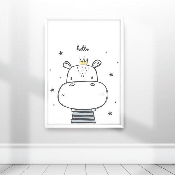 Cute Hippo Hello Nursery Wall Art Nursery Prints Bespoke Baby