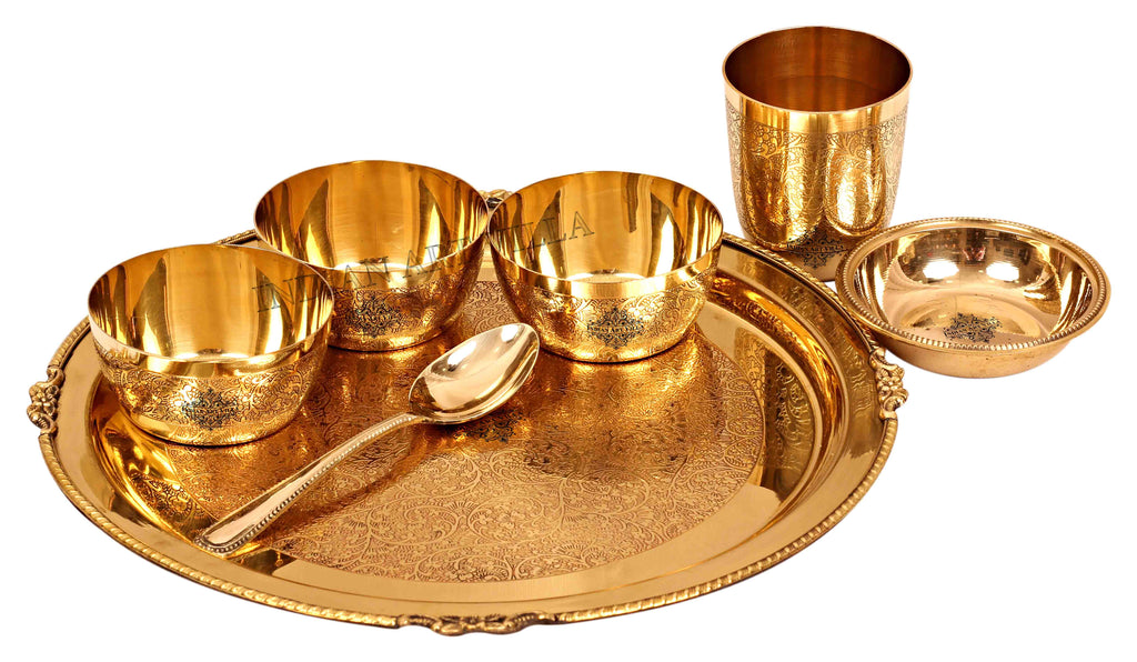 Brass Dinner Set Dinner Set Thali Set of 7 Include Plate Bowl Spoon Glass  Dinner Set
