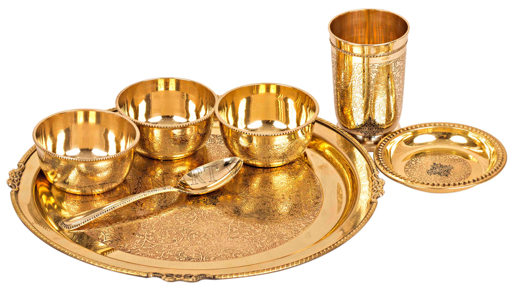 Buy Indian Art Villa Brass Thali Dinner set of 7 Pieces, Mughlai