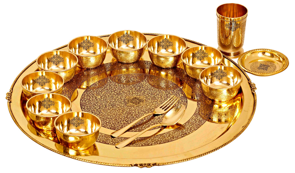 Buy Indian Art Villa Brass Hammered Square 6 Pcs. Thali set, 1 Square  Thali, 2 Bowls, 1 Rice Plate, 1 Spoon and 1 Glass Online - Indian Art Villa