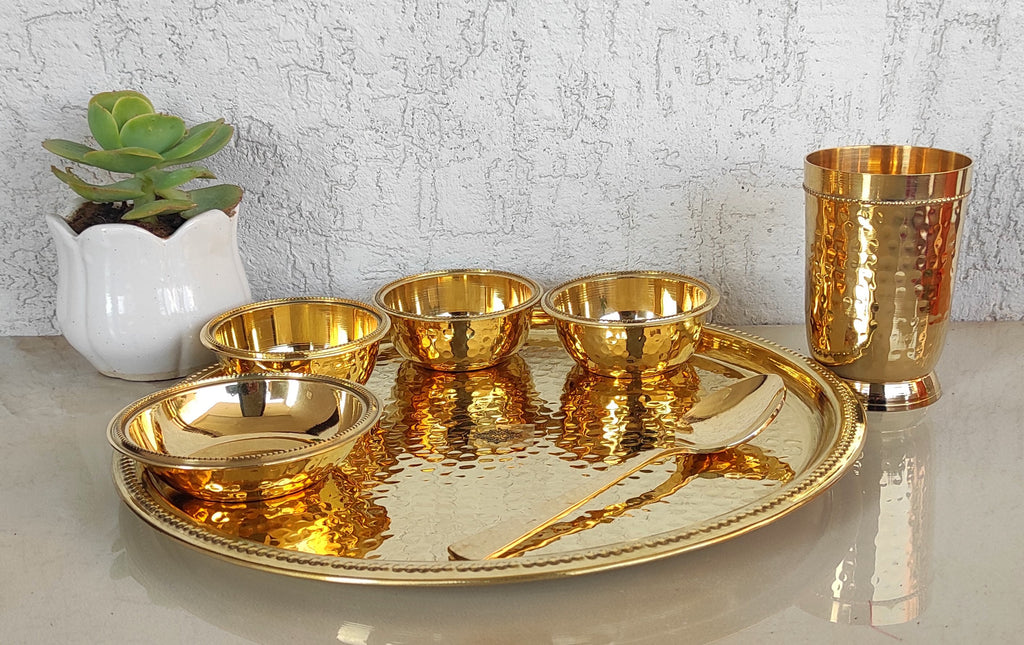 Brass Dinner Set Pure Brass Premium Dinner Set Pack of 6 Brass Pure Brass  Matt Finish 6 Pieces Dinner Set, Gift Item Dinner Set