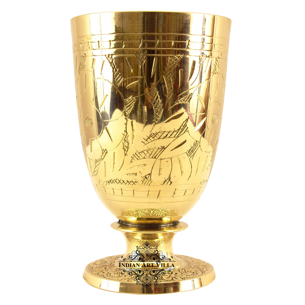 Buy Gold Pure Brass Tumbler Embossed Design Glass Online - KARMAPLACE —  Karmaplace