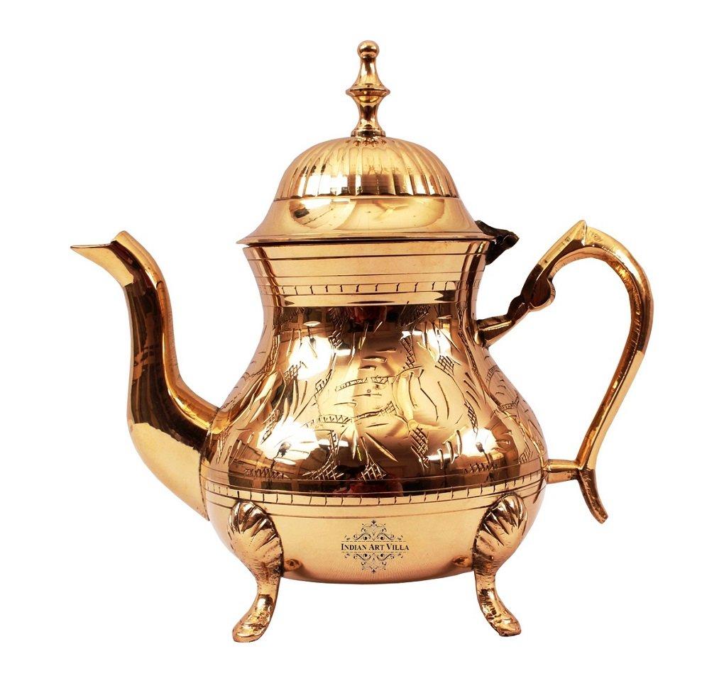 Indian Art Villa Brass Tea Kettle Pot Inside Tin Lining for Serving Tea  Coffee, Tableware, 350 ML, Gold
