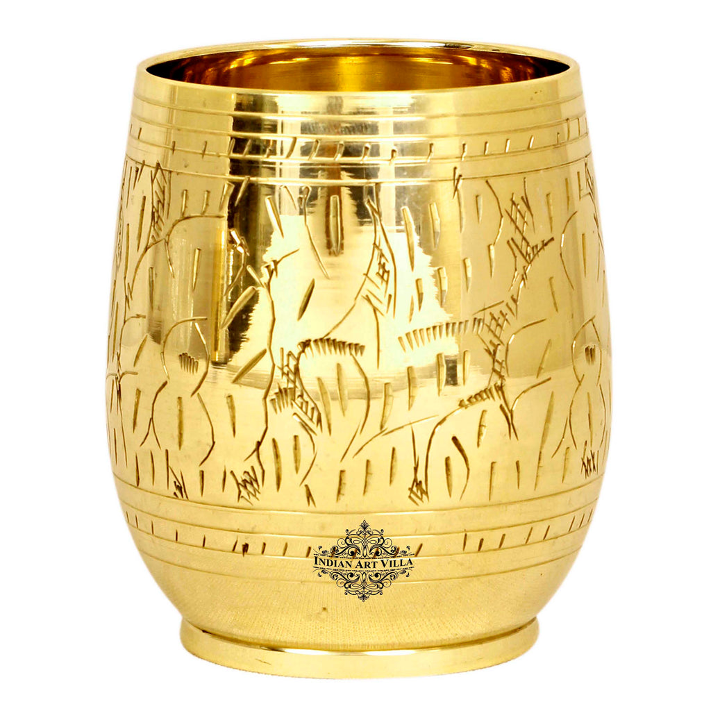 Pure Brass Golden Lined Glass,glasses,unique Glass Set,lassi Serving Glass,brass  Handicraft Designer Glass Tumbler for Drinking & Gifting 