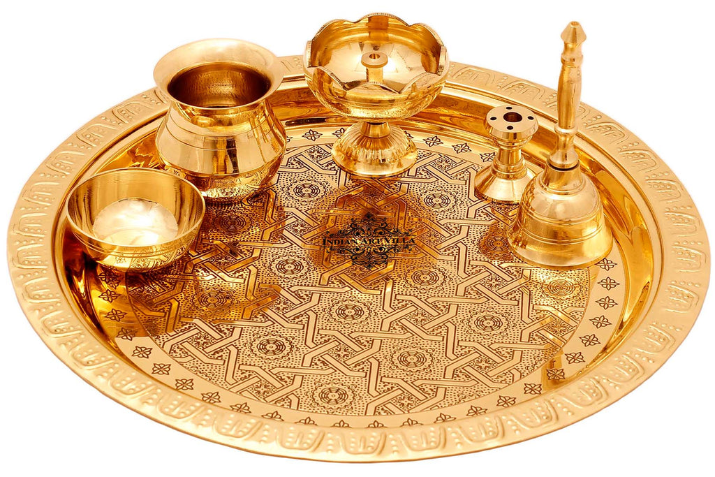 Buy Indian Art Villa Pure Brass Astmanghal Puja Thali Set, Spiritual Item,  8.1 Online - Indian Art Villa
