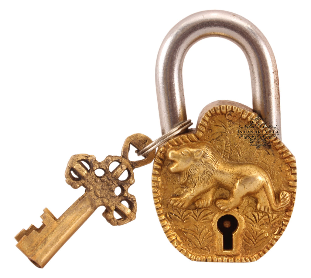 INDIAN ART VILLA Brass Vastu Fengshui Design Lock with 2 Keys