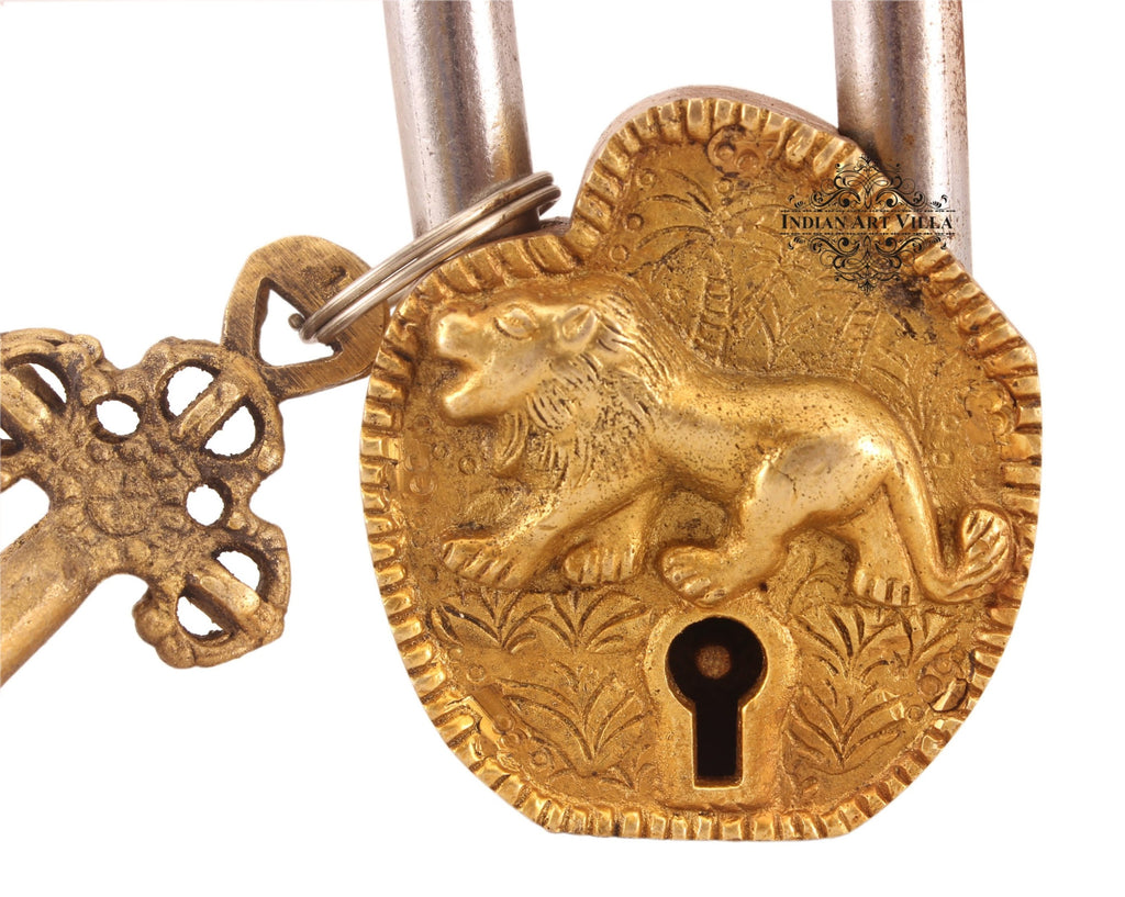 INDIAN ART VILLA Brass Vastu Fengshui Design Lock with 2 Keys