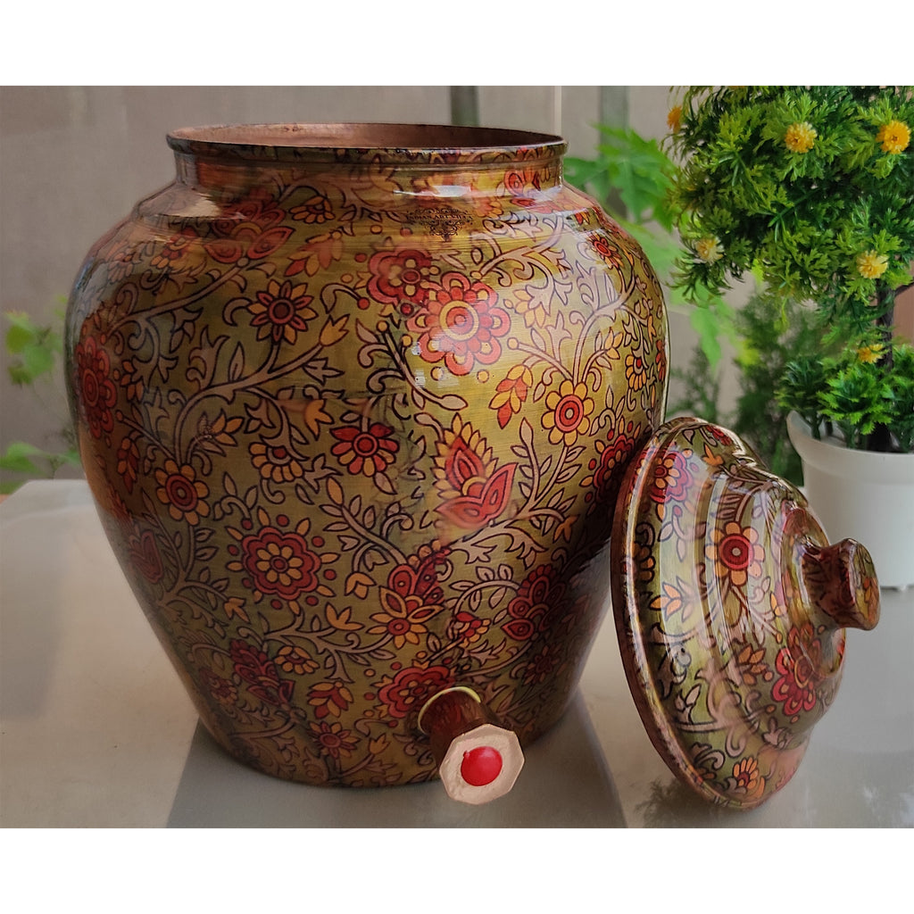 Printed Paisely Design Copper Water Dispenser | Pot Matka | Water Storage |