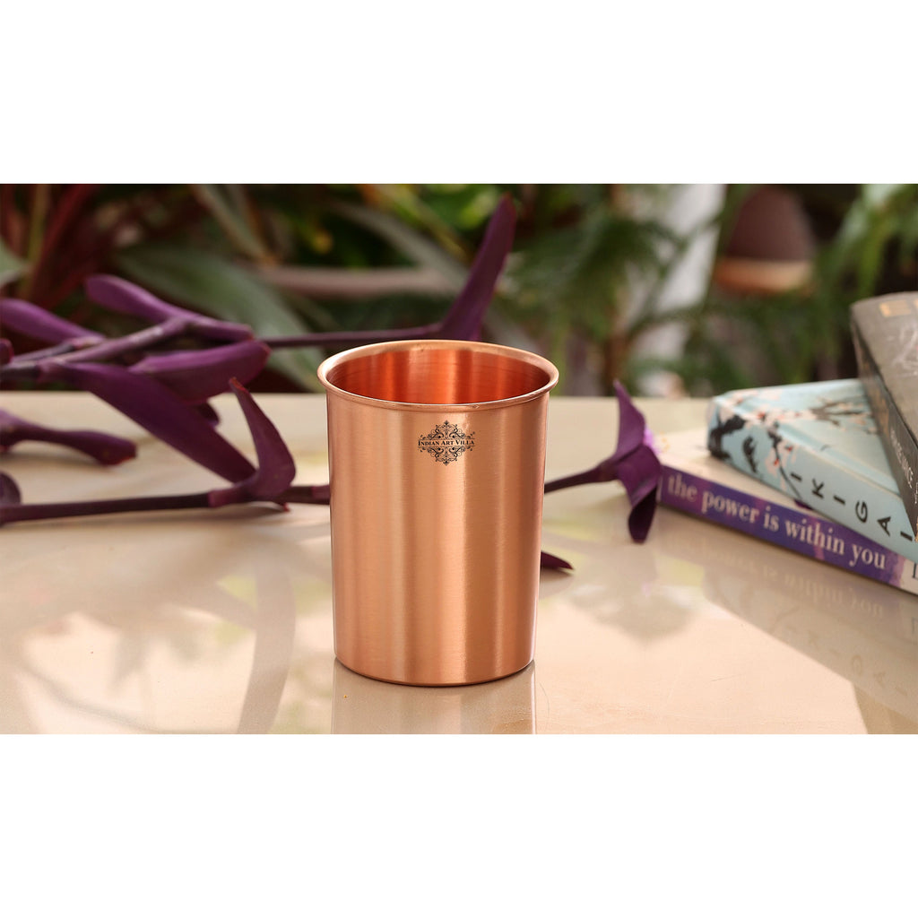 Pure Copper Glass with Lid, Plain Design Tumbler Cup for Water Storage, 300  ML