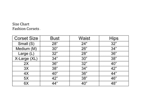 corset sizing chart vyylets corset size chart