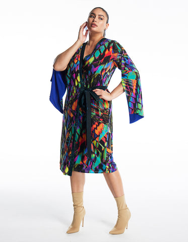 printed plus size wrap dress with kimono sleeves