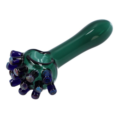 3.5 Silicone Hand Spoon Pipe w/Glass Bowl & Cap -Mardi Gras Skull Des
