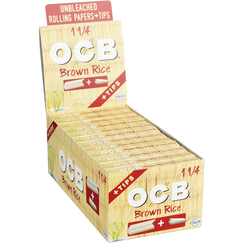 OCB Brown Rice Rolling Papers with Tips - 24 Pack