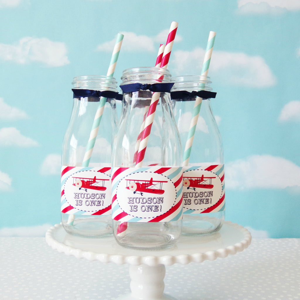 vintage airplane water milk bottle labels kaleidoscope parties