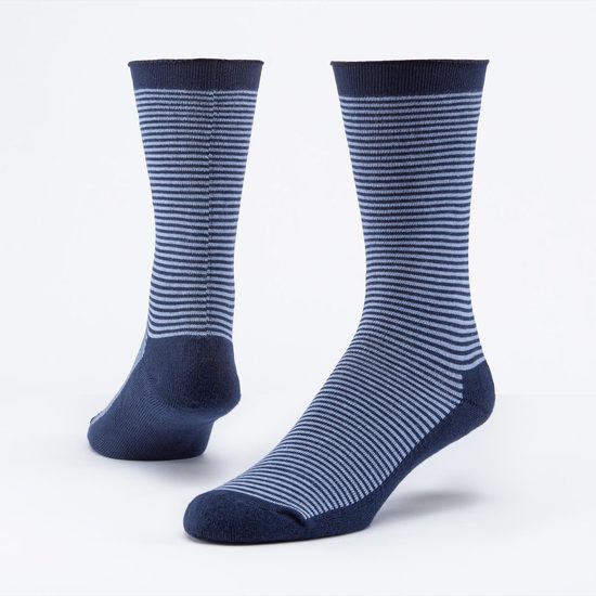 maggie's organics organic cotton cushion crew socks, blue/navy stripe