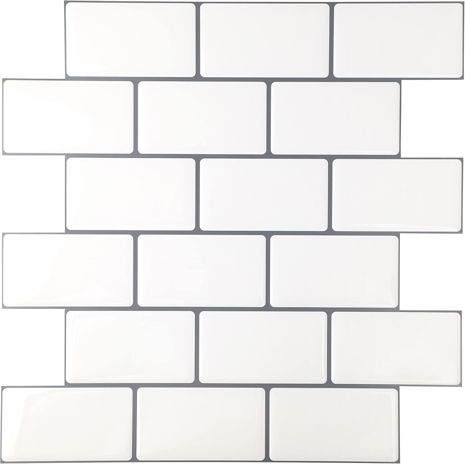 Upgraded & Enhanced Viscosity 3×Stronger 5 Sheet Peel and Stick Backsplash 3D Design Stick on Tile Kitchen Backsplash 12 X 12In White Kitchen Backsplash Tiles Peel and Stick Tile Stickers - Puck's
