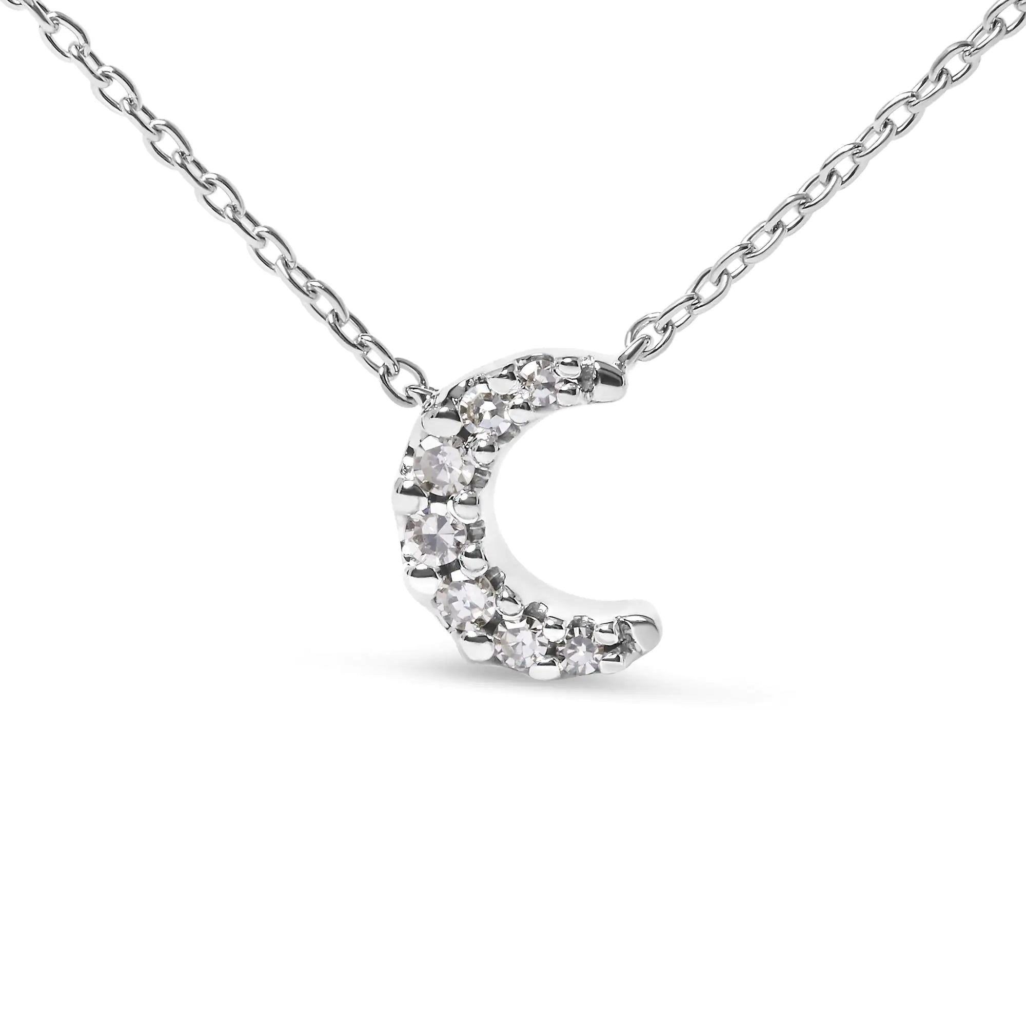 10K White Gold Diamond Accented Crescent Moon Shaped 18" Inch Pendant Necklace (H-I Color, I1-I2 Clarity) - Puck's