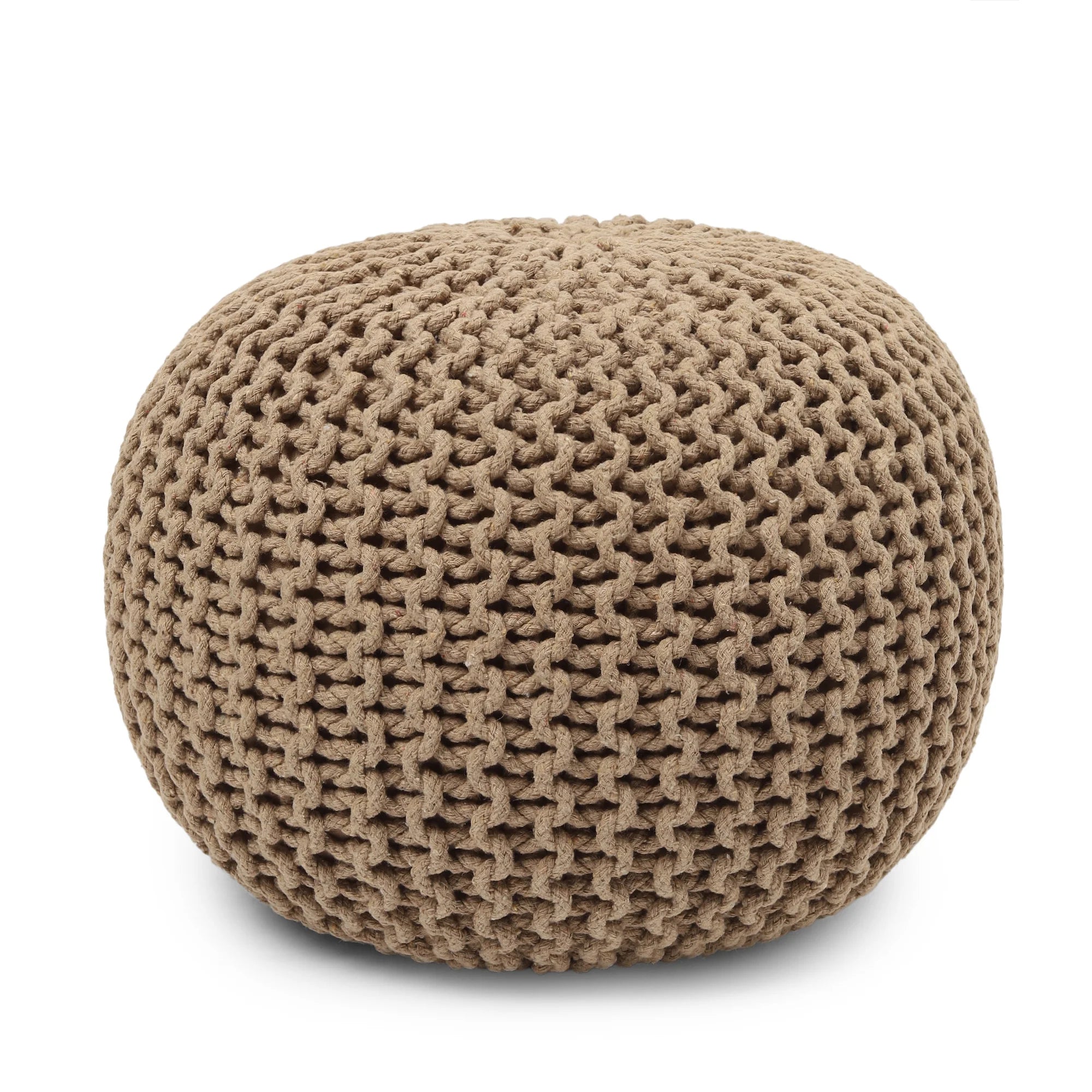 · round Pouf Ottoman - Hand Knitted Cable Boho Poof Home Décor Pouffe Circular Footrest for Living Room - Bedroom - Lounge - 100% Cotton (19.5"X19.5"X14") - Beige - Puck's