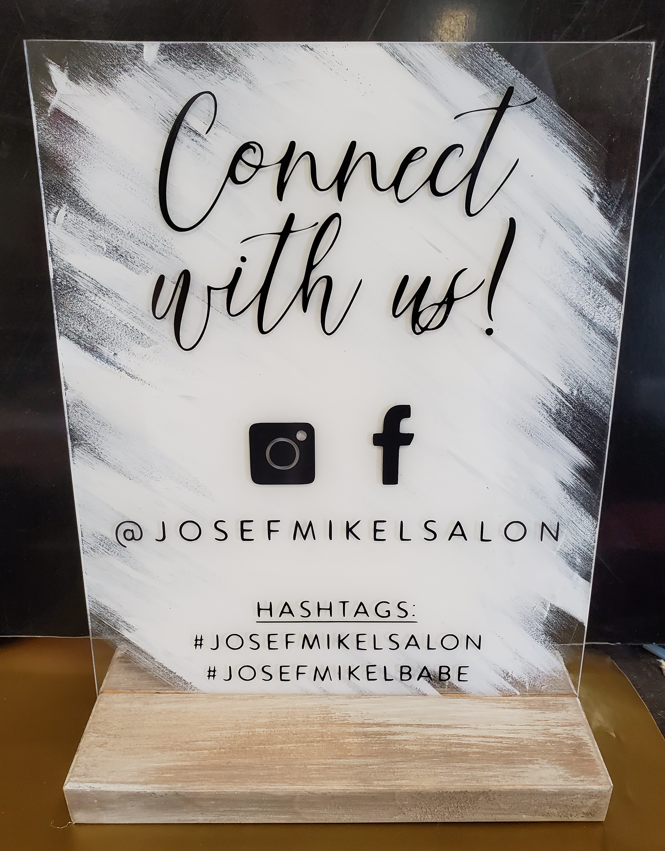 Acrylic Sign with Painted Background and Wood Stand 8x10 Inch Custom