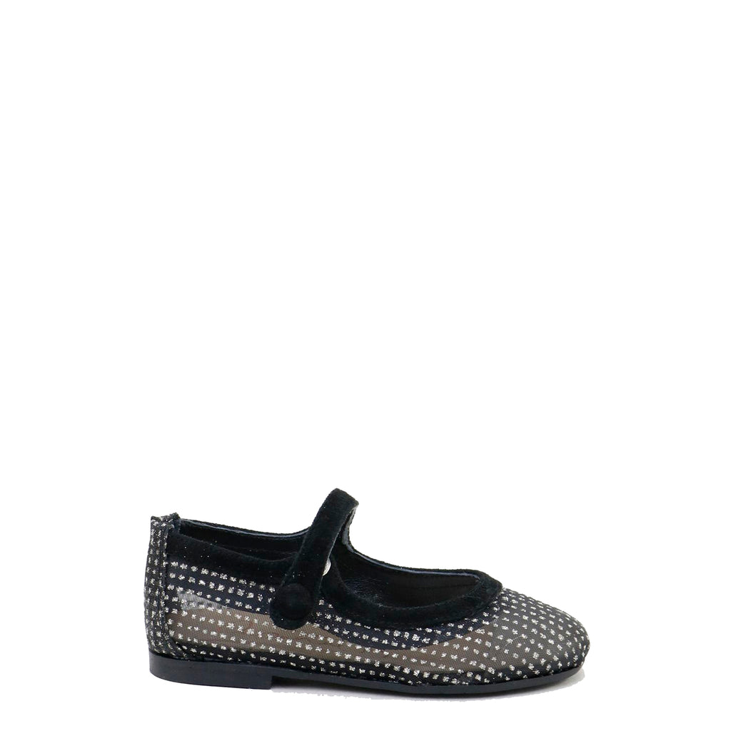 Papanatas Black Sparkle Mesh Mary Jane– Tassel Children Shoes