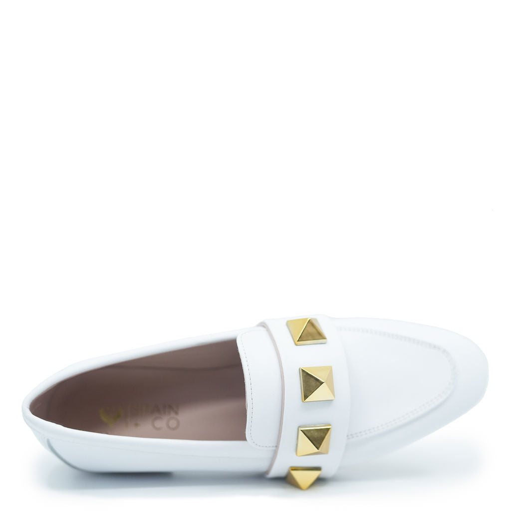 Spain+Co White Stud Loafer - Tassel Children Shoes