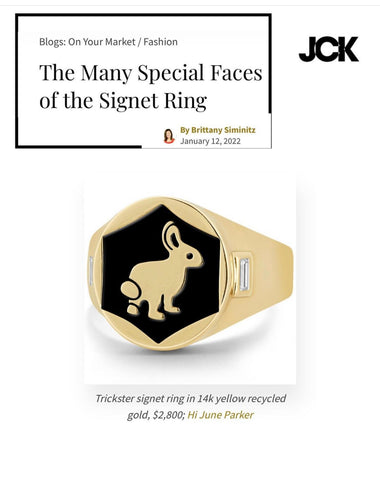 Trickster Bunny Signet Ring JCK magazine