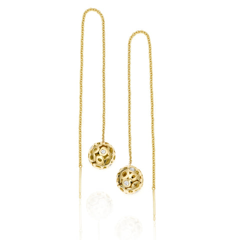 14k Yellow gold Rotunda threader with diamonds Hi June Parker Long earrings