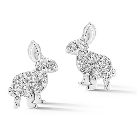 Silver Trickster bunny diamond stud earrings
